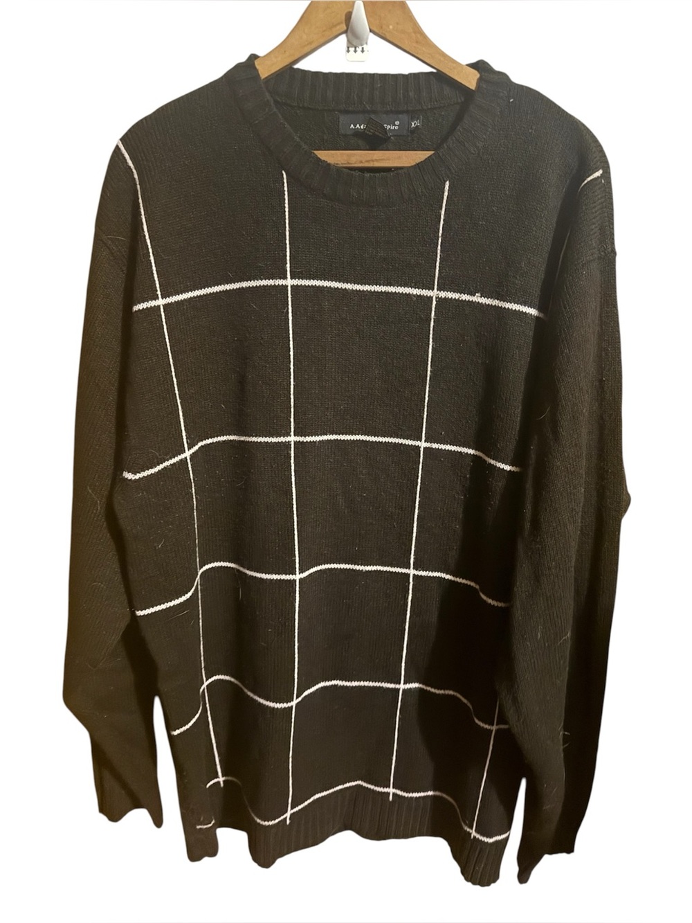 A. Adams & spire Mens windowpane plaid crew neck Sweater xxl 2xl big & tall fall